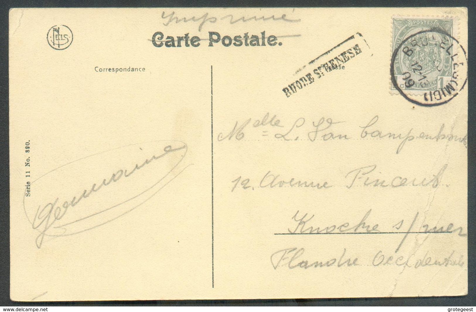 N°81 - 1 C. Obl. Sc BRUXELLES (NORD) Sur CV (La Grande Espinette - Ferme Gabiel Paysage) + Griffe RHODE-St-GENESE Vers K - Linear Postmarks