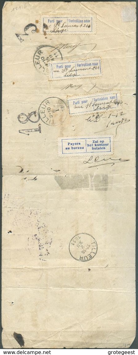 N°74(8)-83(2) Obl. Sc BRUXELLES (MIDI) Sur Reçu Présenté Et Non Encaissé (niet Betaald) - Verso = Etiquettes "payera Au - 1905 Grosse Barbe