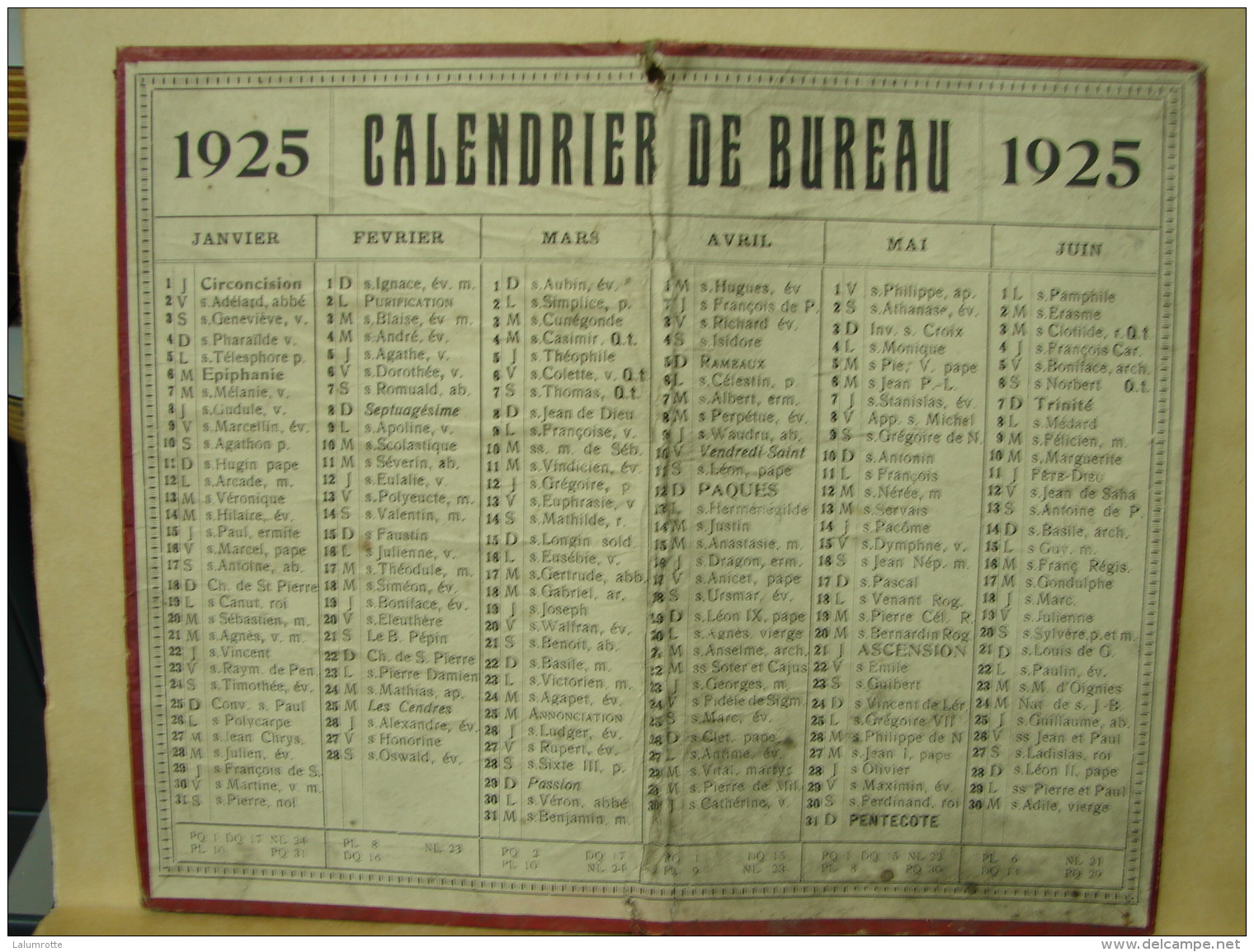 Calendrier. 7. Calendrier De Bureau De 1925. - Grand Format : 1921-40