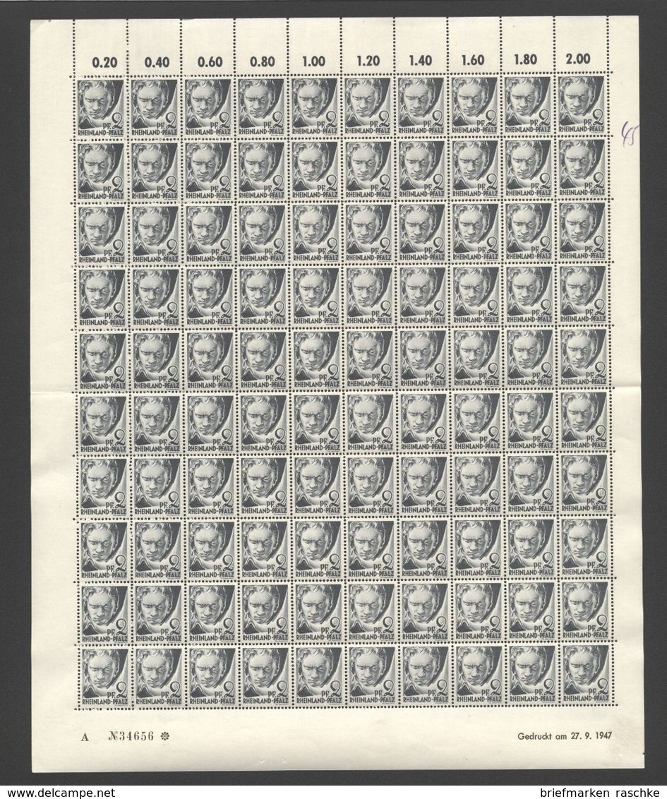 Rheinland-Pfalz,Nr.1,27.9.1947,A (M6) Franz.Zone-Bogen - Sonstige & Ohne Zuordnung