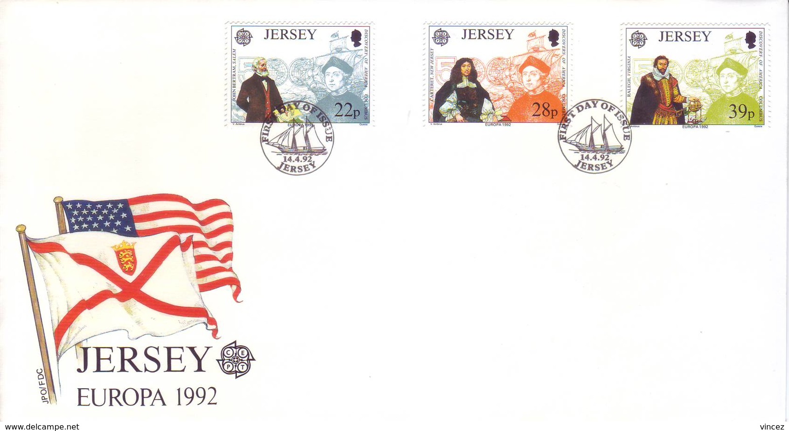 Jersey 1992 - FDC Europa CEPT, Scoperta Dell'America, 3v - Jersey