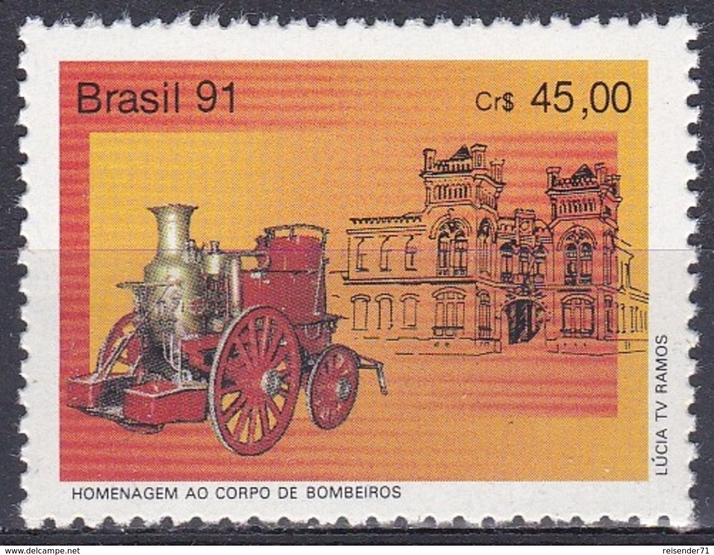 Brasilien Brasil 1991 Organisationen Feuerwehr Fire Brigade Dampfspritze Bauwerke, Mi. 2421 ** - Ungebraucht