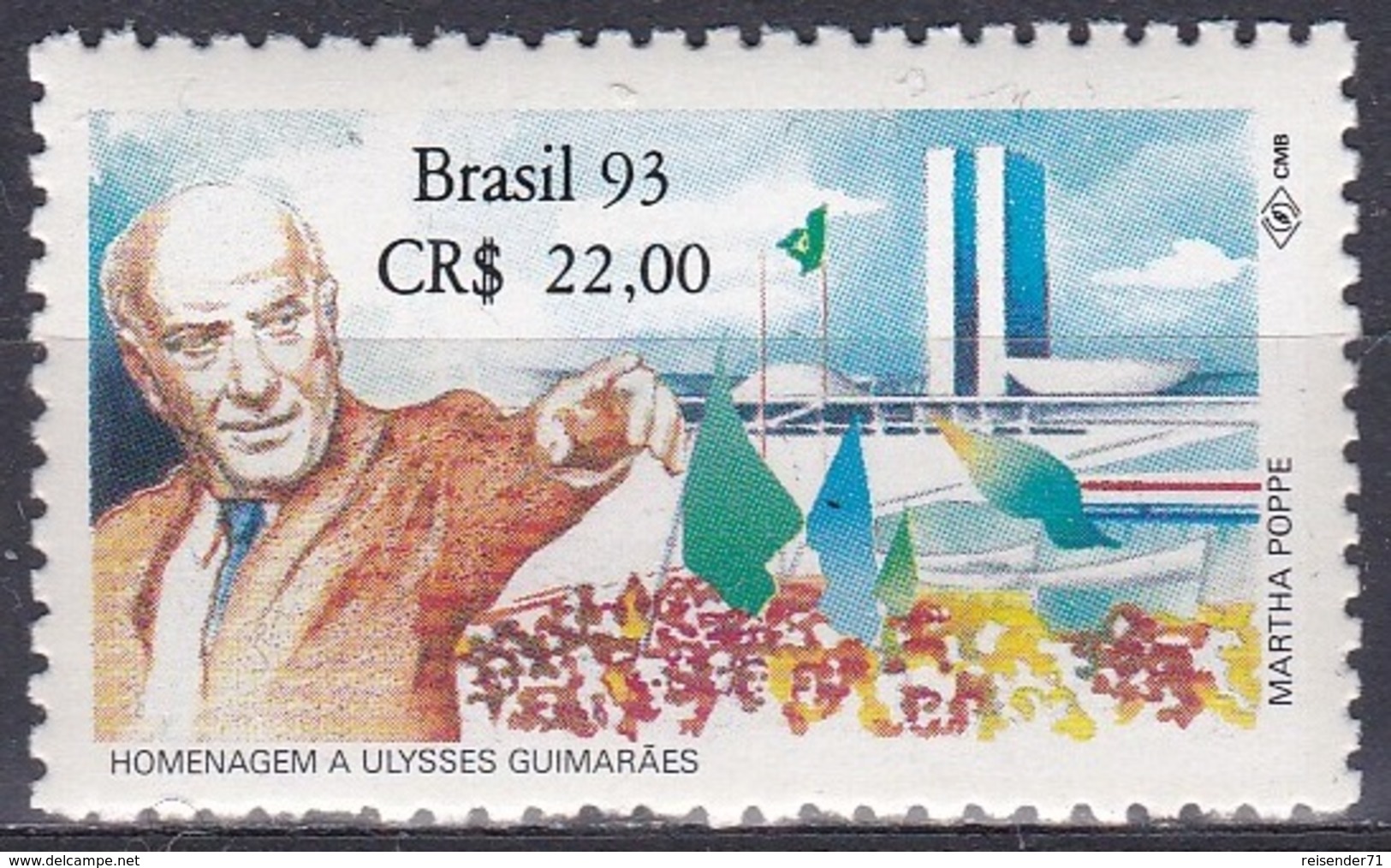 Brasilien Brasil 1993 Geschichte History Persönlichkeiten Politiker Politicians Guimarães Nationalkongress, Mi. 2546 ** - Ungebraucht