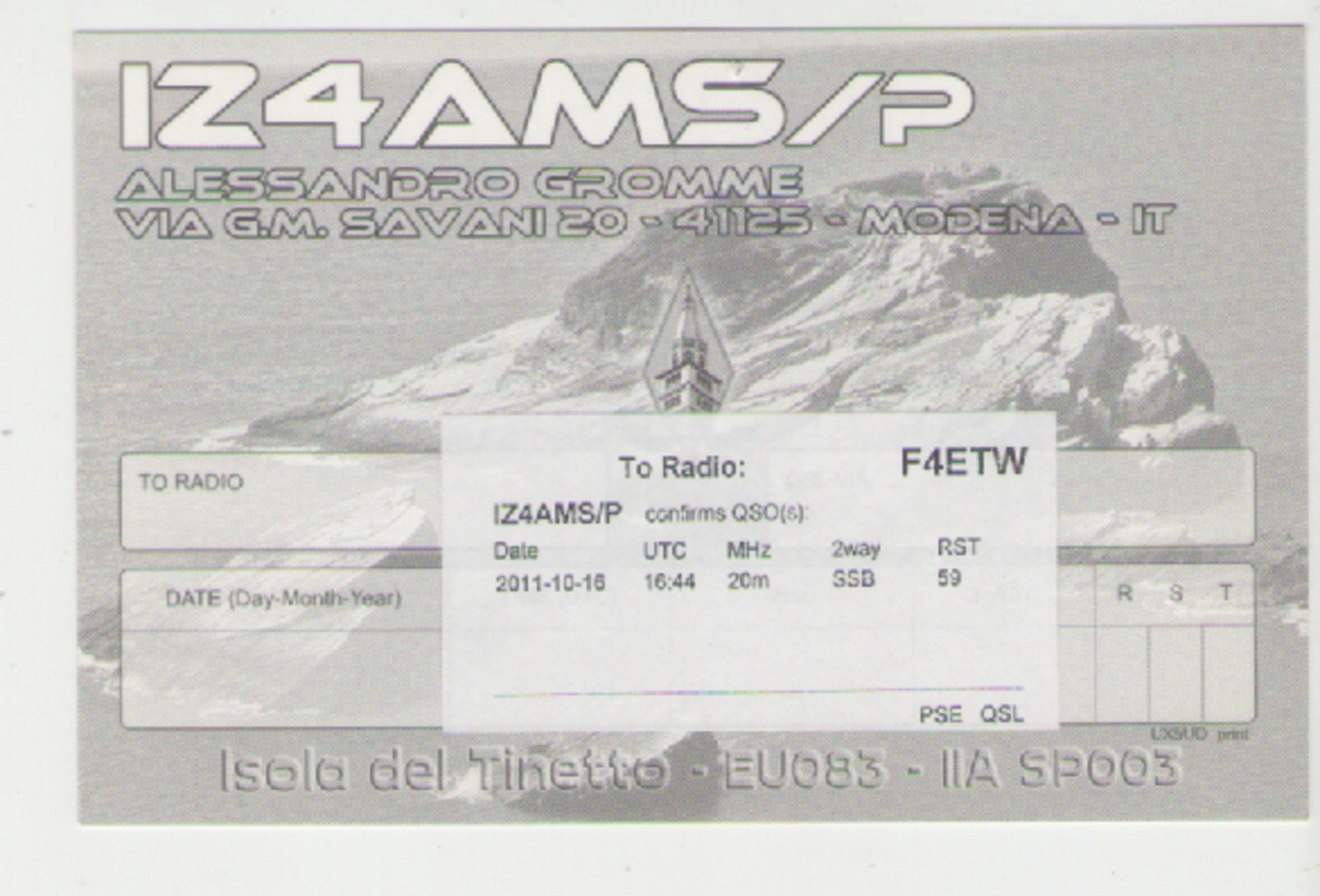 Qsl Italie - Del Tinetto Island - Radio Amatoriale