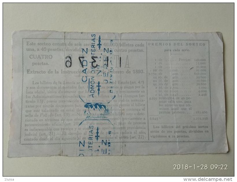 Lotteria Nazionale Spagnola  1943 - Autres & Non Classés