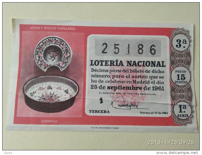 Lotteria Nazionale Spagnola  1961 - Altri & Non Classificati