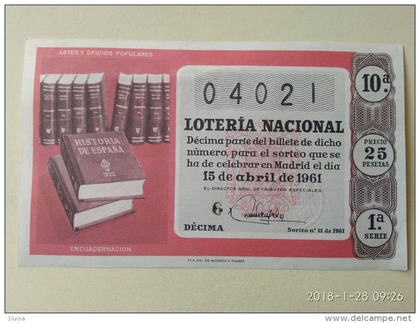 Lotteria Nazionale Spagnola  1961 - Autres & Non Classés