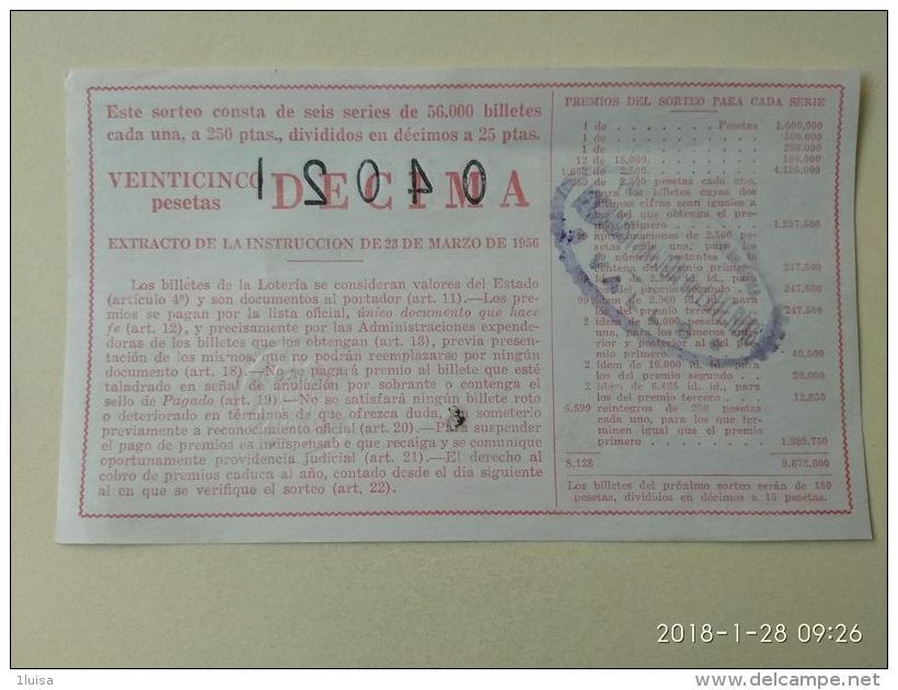 Lotteria Nazionale Spagnola  1961 - Altri & Non Classificati