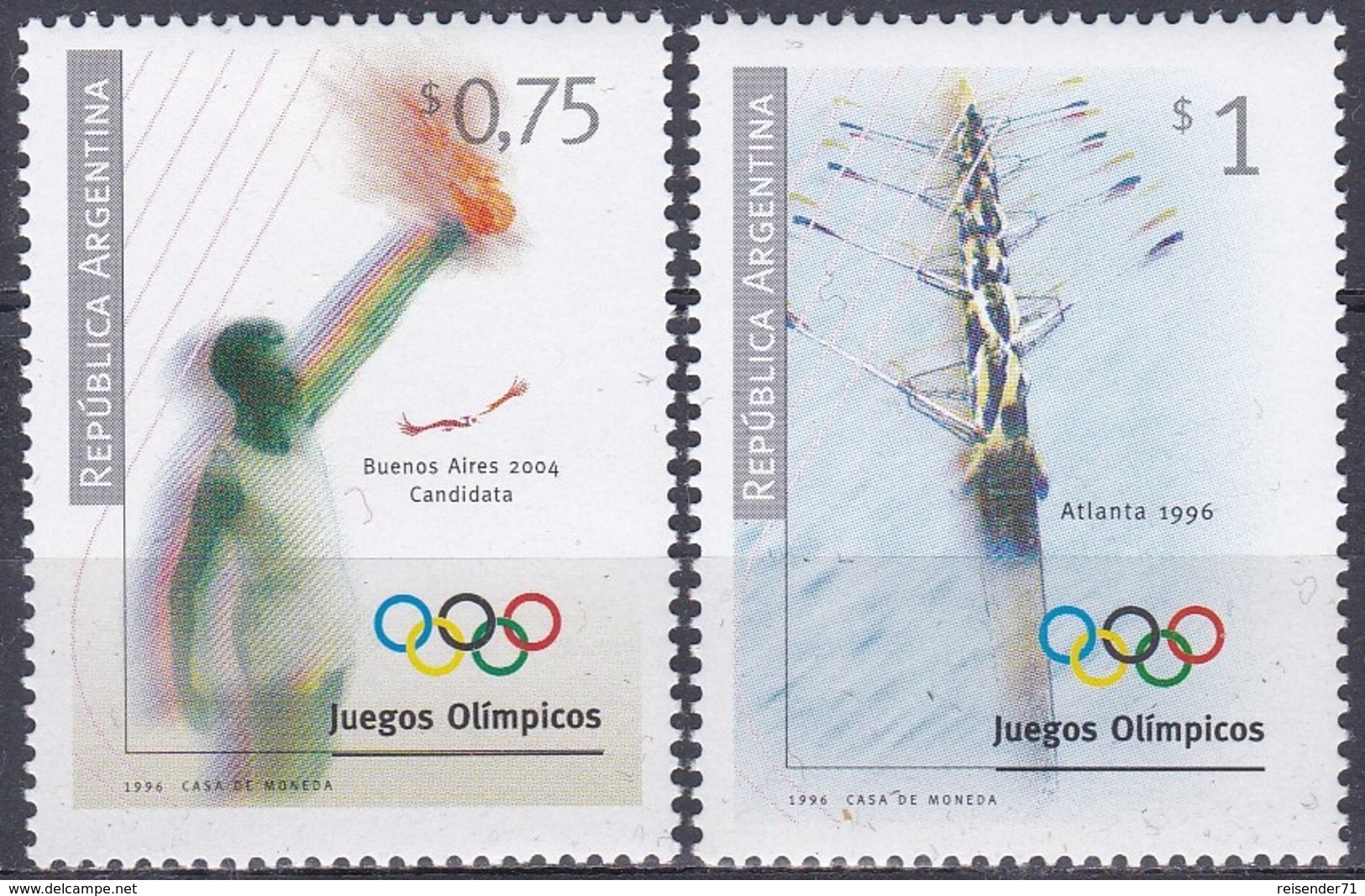 Argentinien Argentina 1996 Sport Spiele Olympia Olympics Atlanta Fackel Torch Rudern Rowing, Mi. 2305-6 ** - Ungebraucht