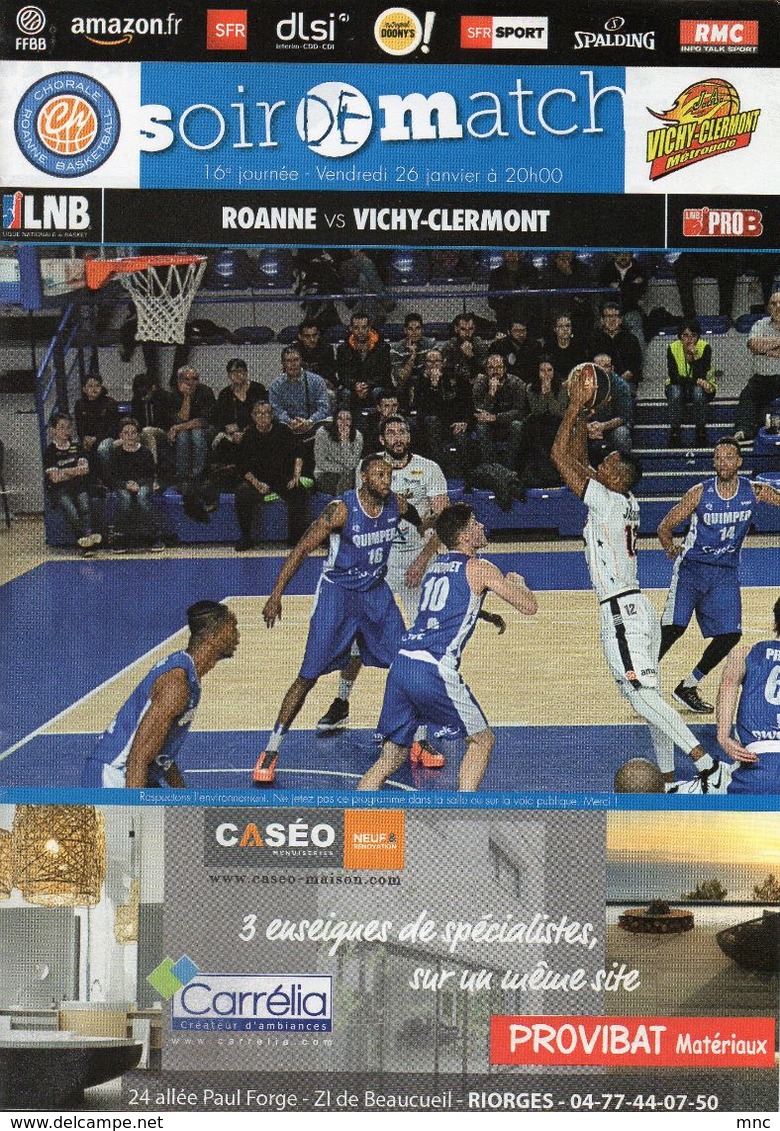 Programme Du Match De Pro B 2017/2018  16ème Journée ROANNE / VICHY-CLERMONT - Apparel, Souvenirs & Other