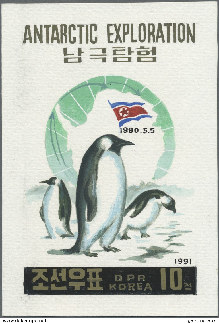 Thematik: Antarktis / Antarctic: 1991, Korea (North). Original Artist's Painting For The 10ch Value - Sonstige & Ohne Zuordnung