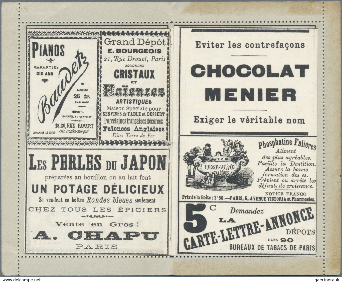 GA Thematik: Anzeigenganzsachen / Advertising Postal Stationery: 1887, France. Advertising Letter Card - Non Classificati