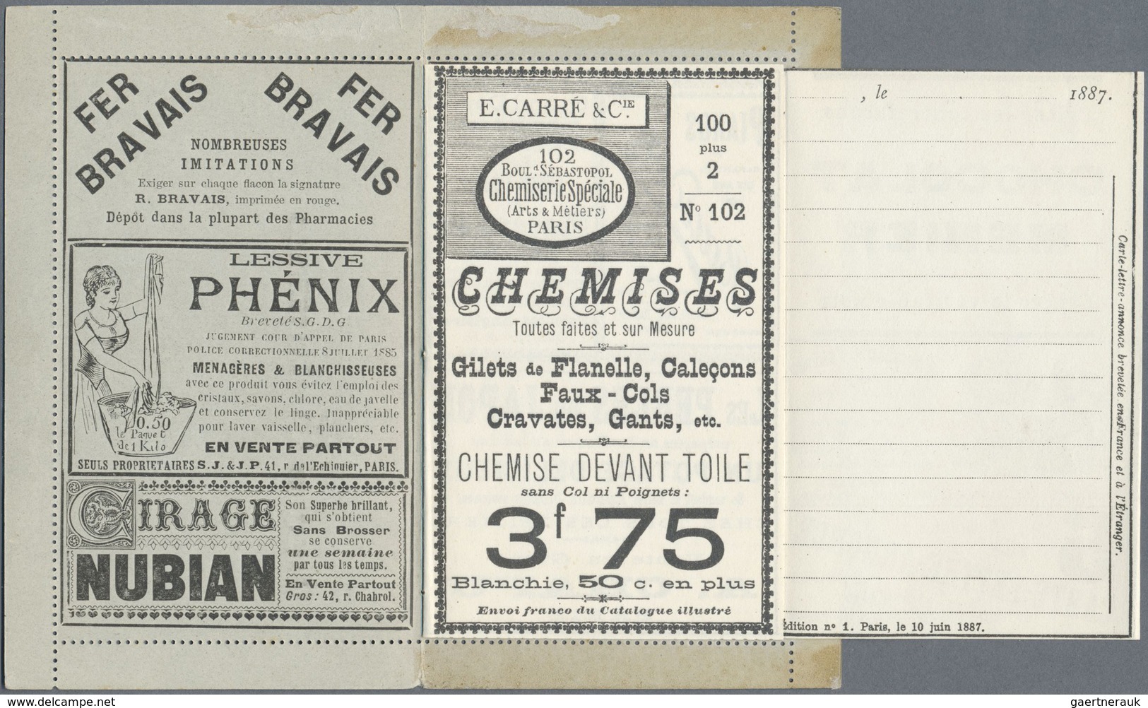 GA Thematik: Anzeigenganzsachen / Advertising Postal Stationery: 1887, France. Advertising Letter Card - Non Classés