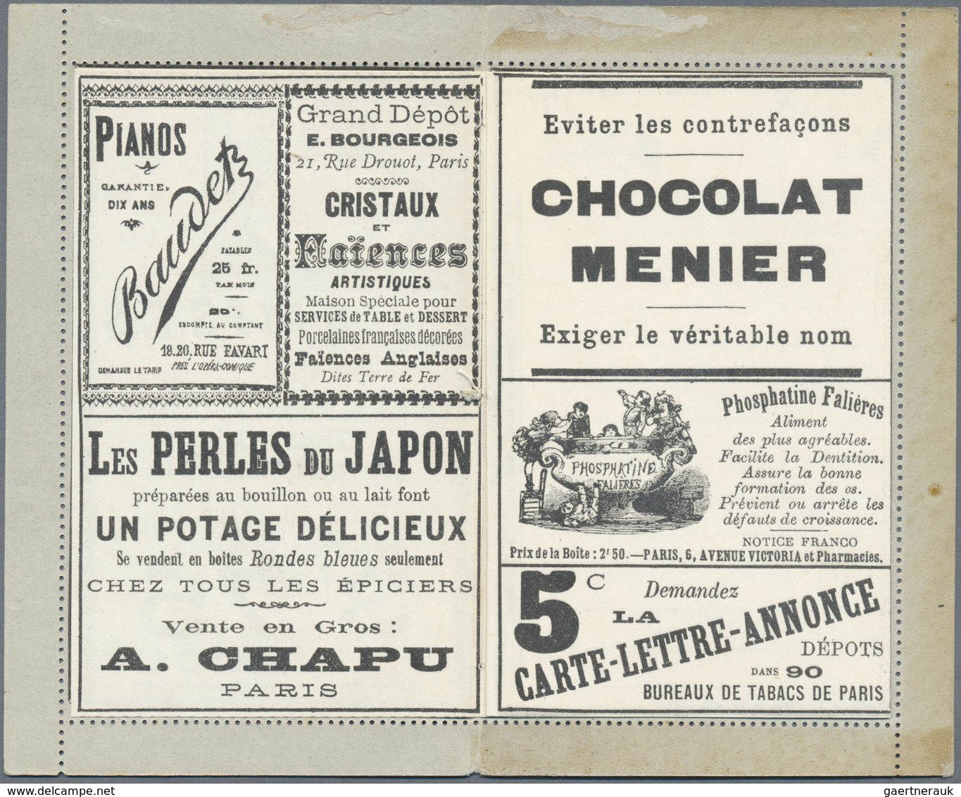 GA Thematik: Anzeigenganzsachen / Advertising Postal Stationery: 1887, France. Advertising Letter Card - Zonder Classificatie