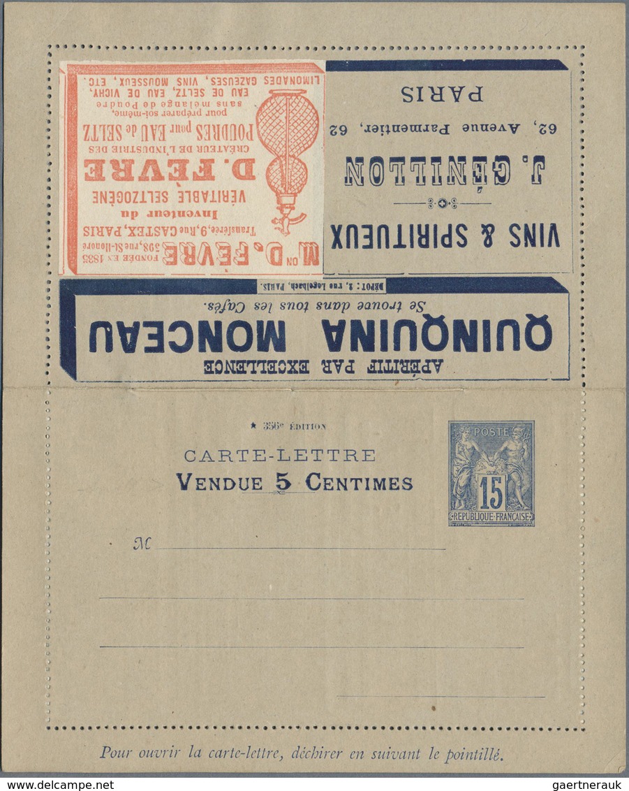 GA Thematik: Anzeigenganzsachen / Advertising Postal Stationery: 1889 (ca), France. Advertising Letter - Non Classés