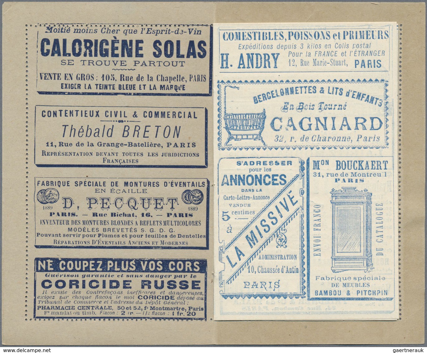 GA Thematik: Anzeigenganzsachen / Advertising Postal Stationery: 1889 (ca), France. Advertising Letter - Ohne Zuordnung