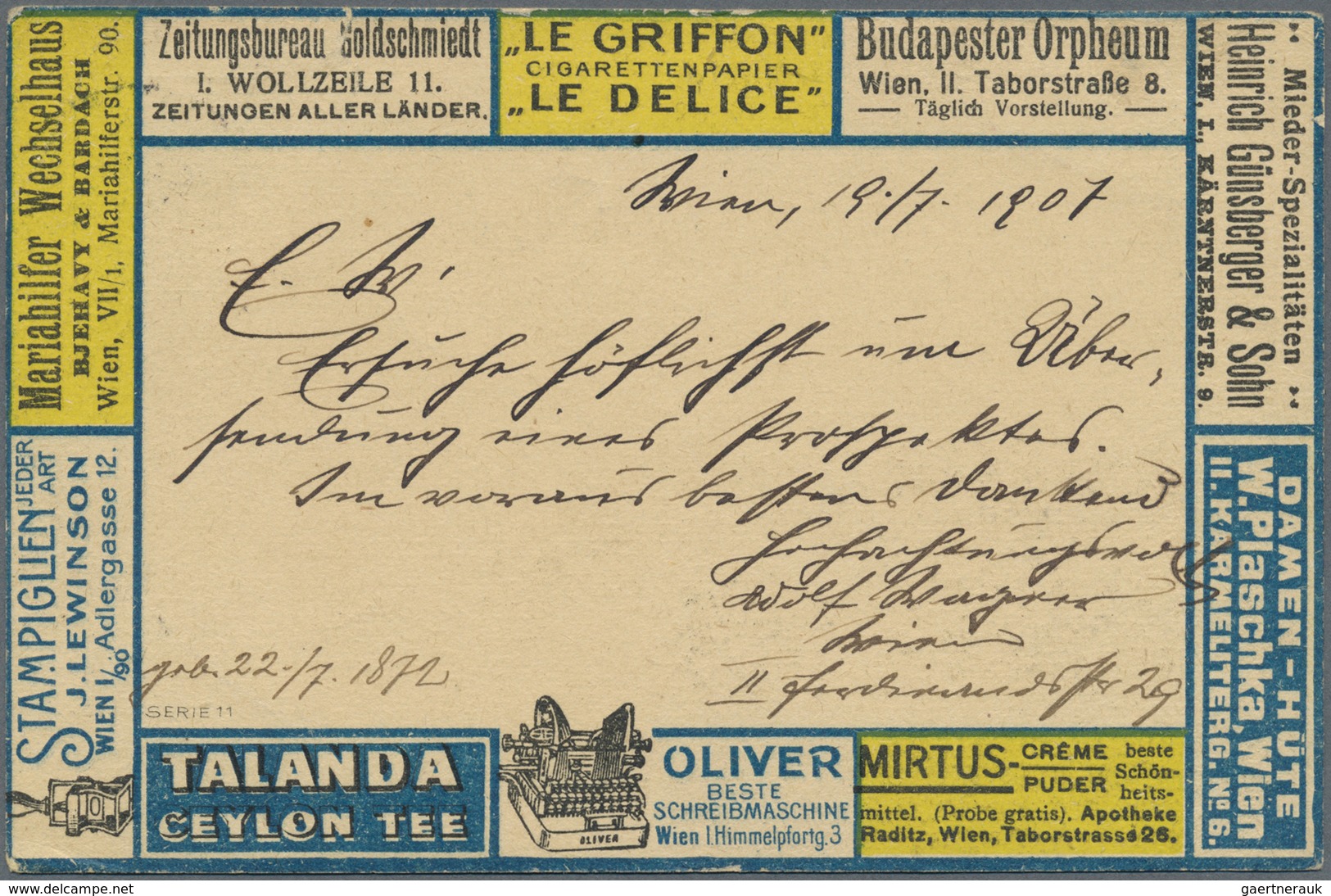GA Thematik: Anzeigenganzsachen / Advertising Postal Stationery: 1907, Austria. Colored Advertising Pos - Unclassified