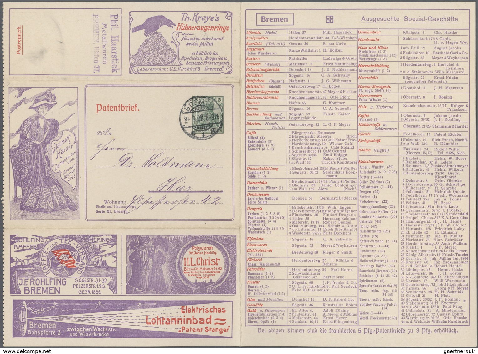 GA Thematik: Anzeigenganzsachen / Advertising Postal Stationery: 1908, German Empire. Advertising Lette - Unclassified