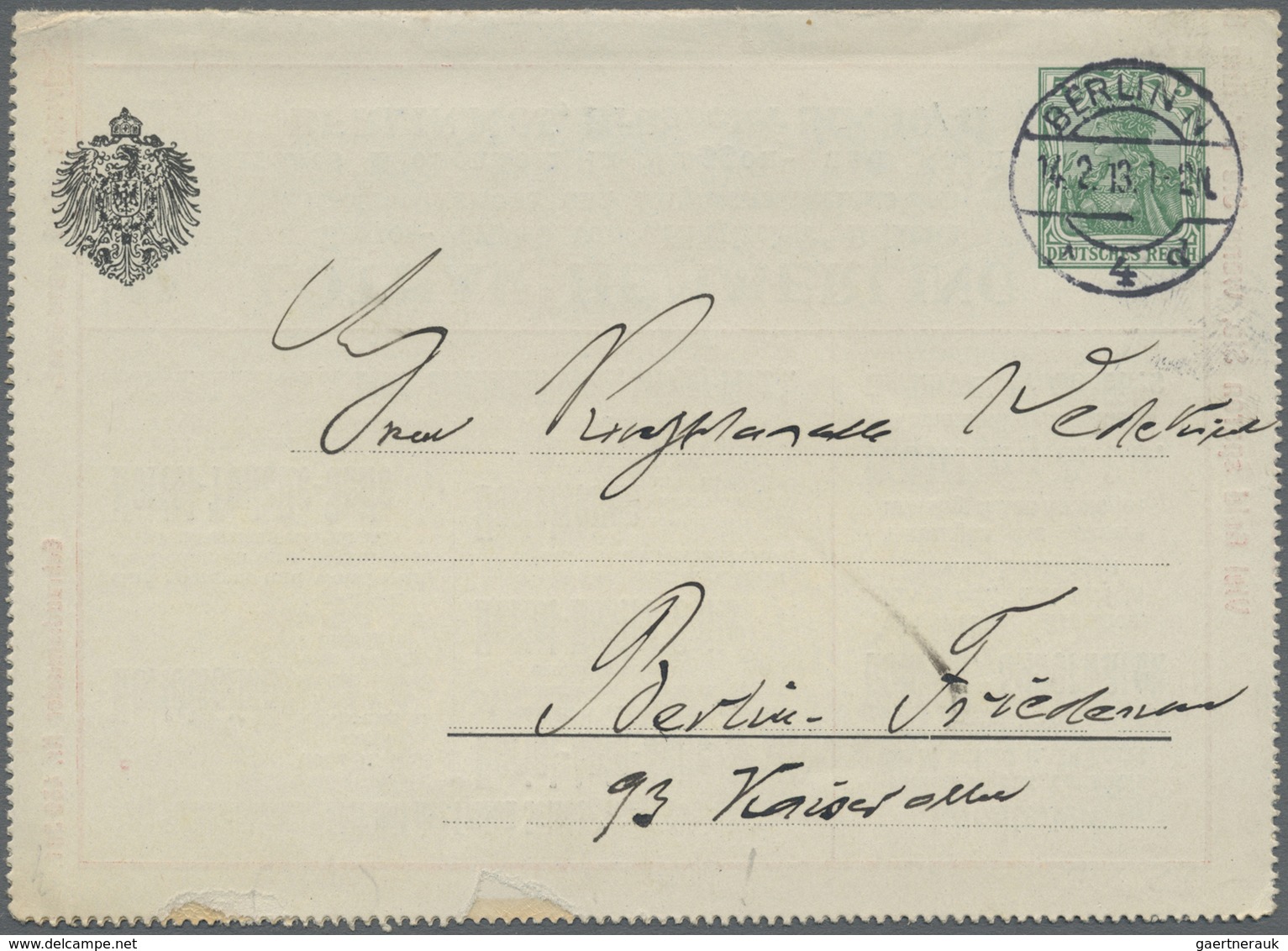 GA Thematik: Anzeigenganzsachen / Advertising Postal Stationery: 1913, Dt. Reich. Privat-Anzeigen-Karte - Ohne Zuordnung