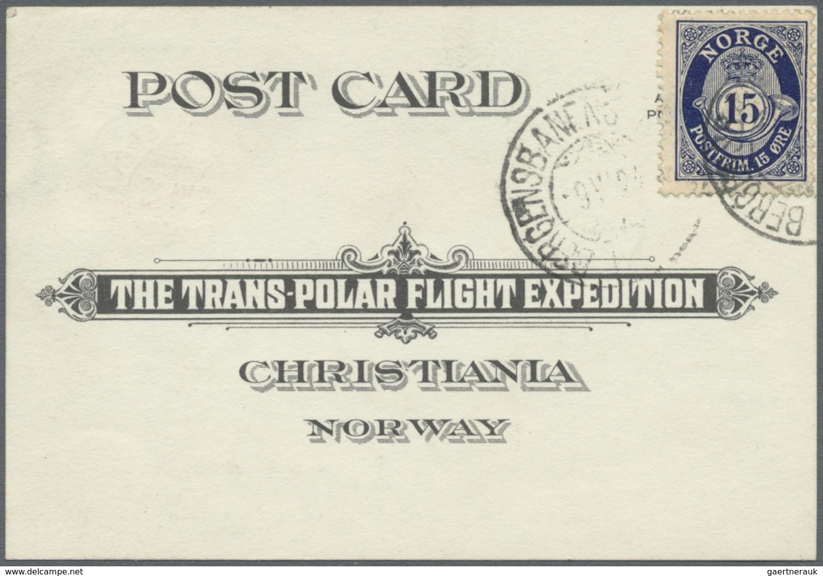 Br Thematik: Arktis / Arctic: 1924, Trans Polar Flight Expedtion Card Used With 15 ö. Blue From "BERGEN - Andere & Zonder Classificatie