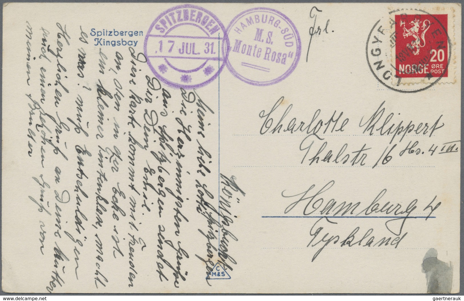 Thematik: Arktis / Arctic: 1931, Picture Card "Kingsbay" Franked With 20 Öre And Cancelled LONGYEARB - Autres & Non Classés