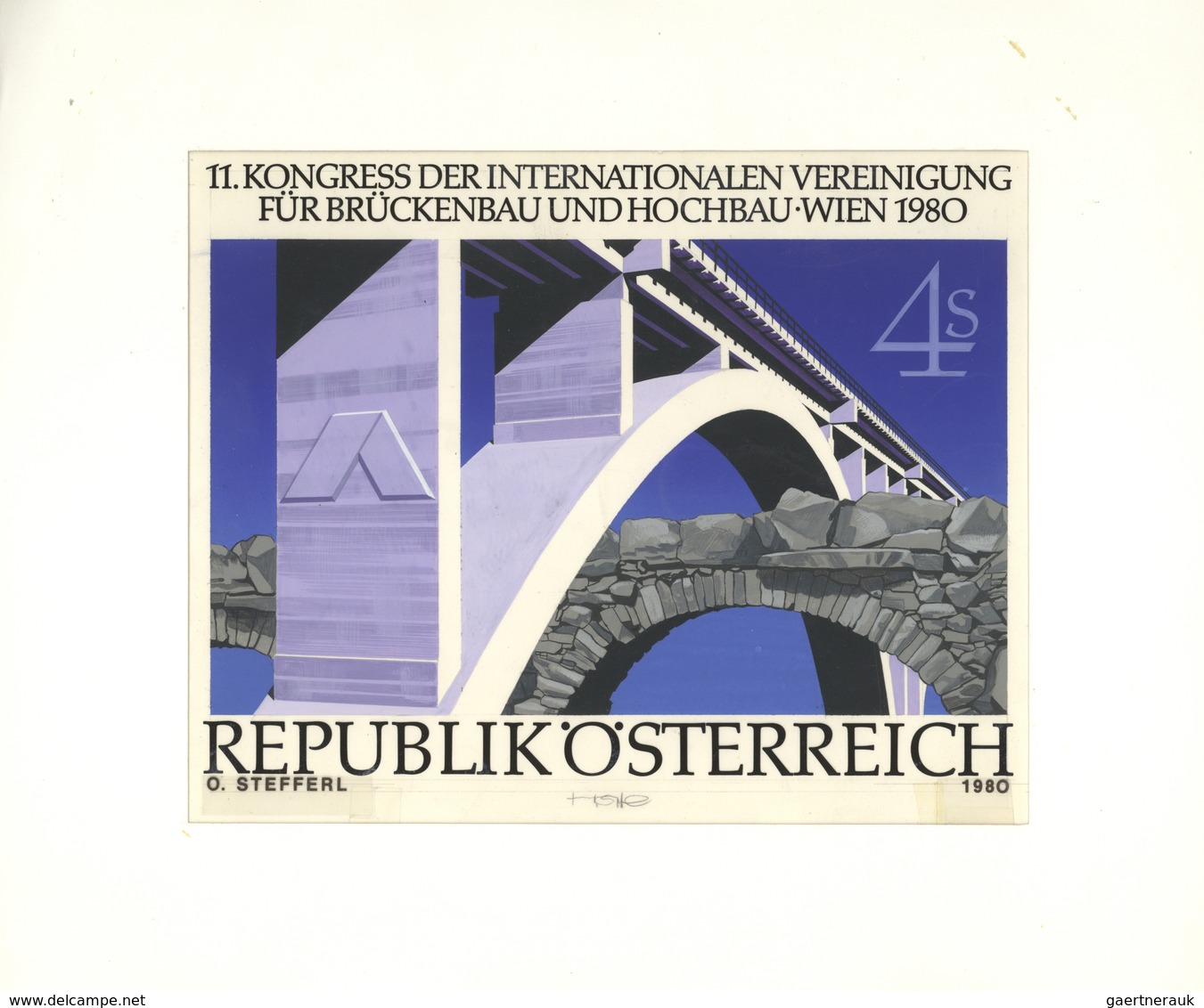 Thematik: Bauwerke-Brücken / Buildings-bridges: 1980, Austria. Original Artist's Painting By Prof. O - Ponts