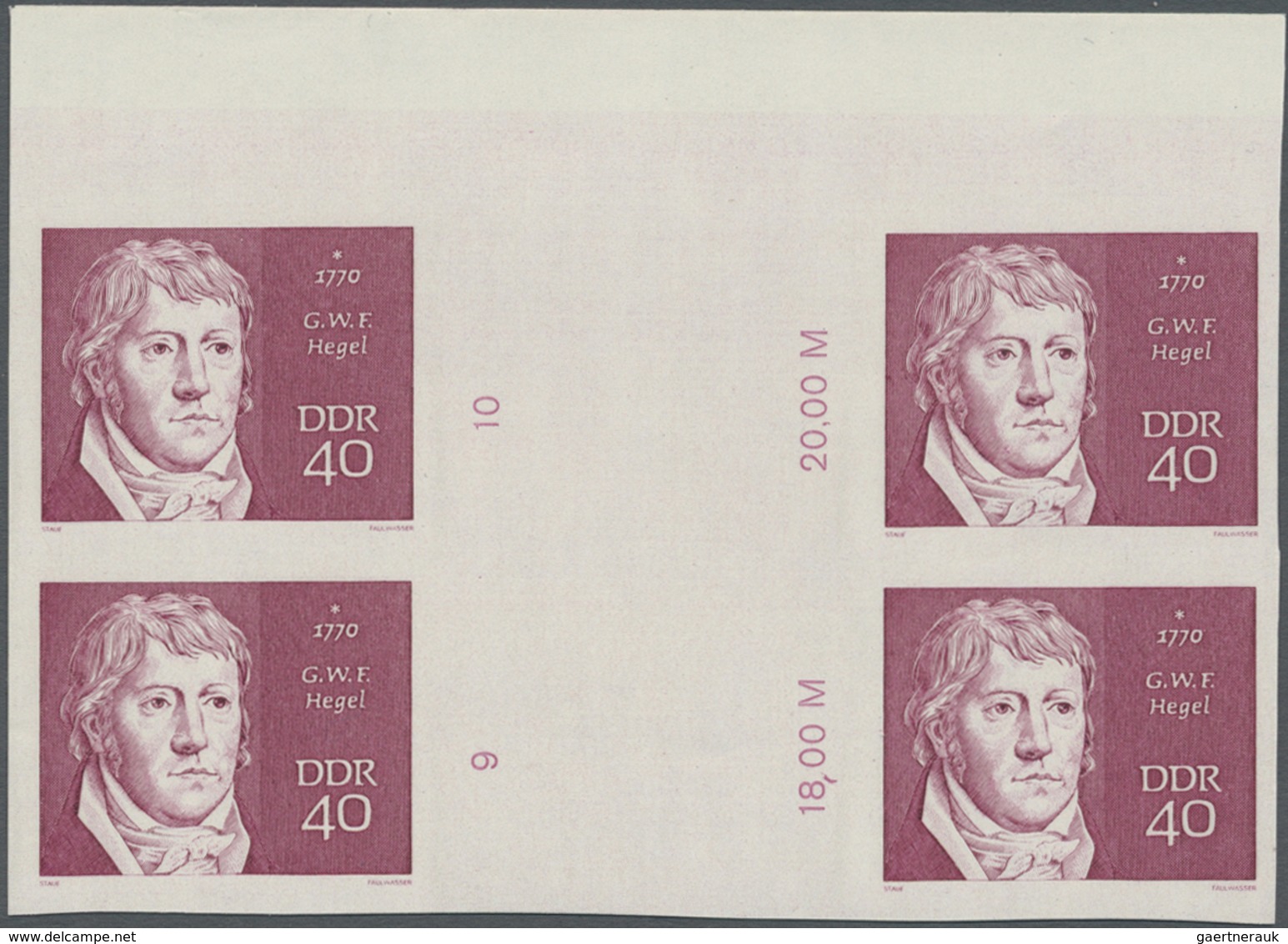 ** Thematik: Druck-Dichter / Printing-poets: 1970, DDR: Berühmte Persönlichkeiten 40 Pf. 'Georg Hegel, - Schrijvers