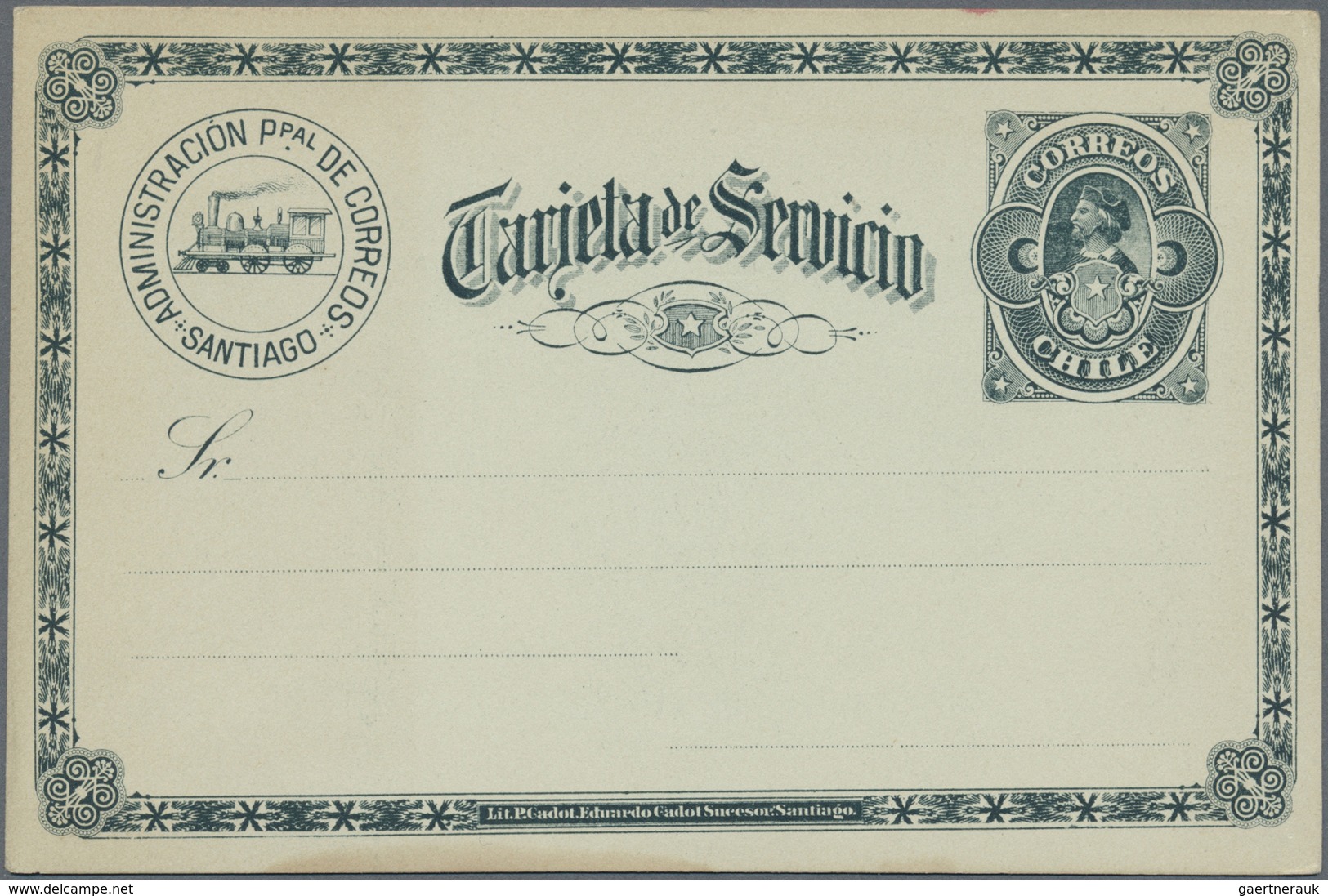 GA Thematik: Eisenbahn / Railway: 1892, Chile. Officiale Postcard (carton Color: White) Without Face Va - Trains
