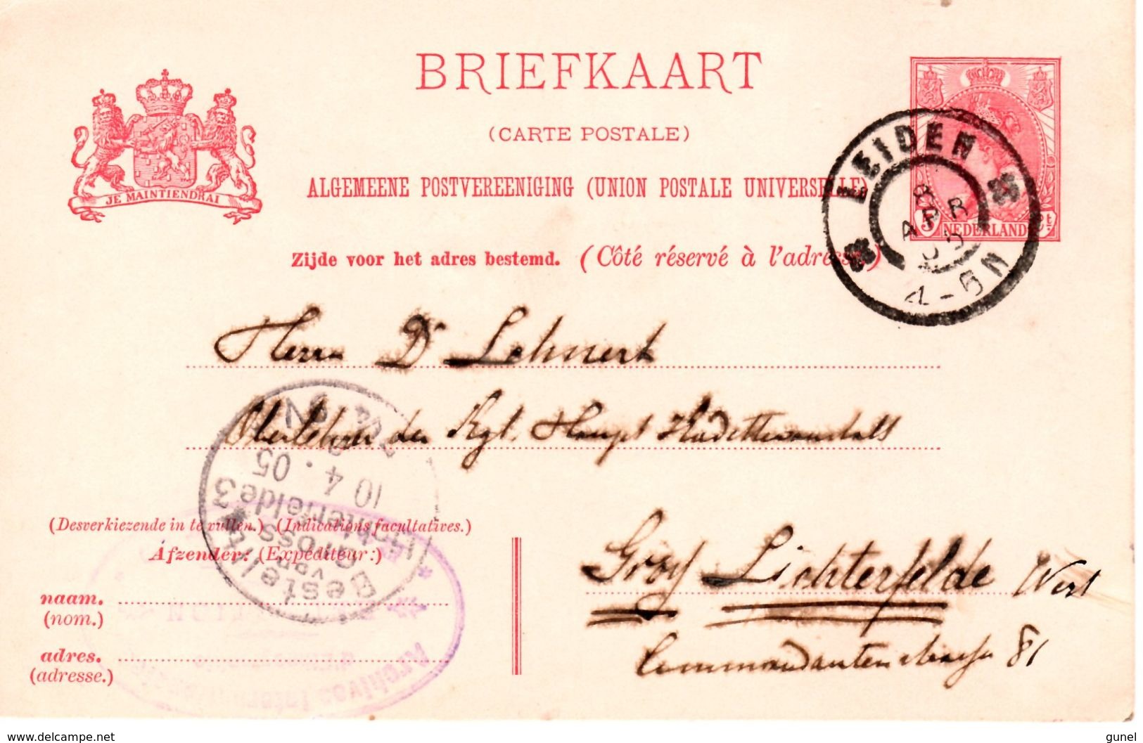 Bk G65 Van Leiden Naar Gross Lichterfelde - Postal Stationery