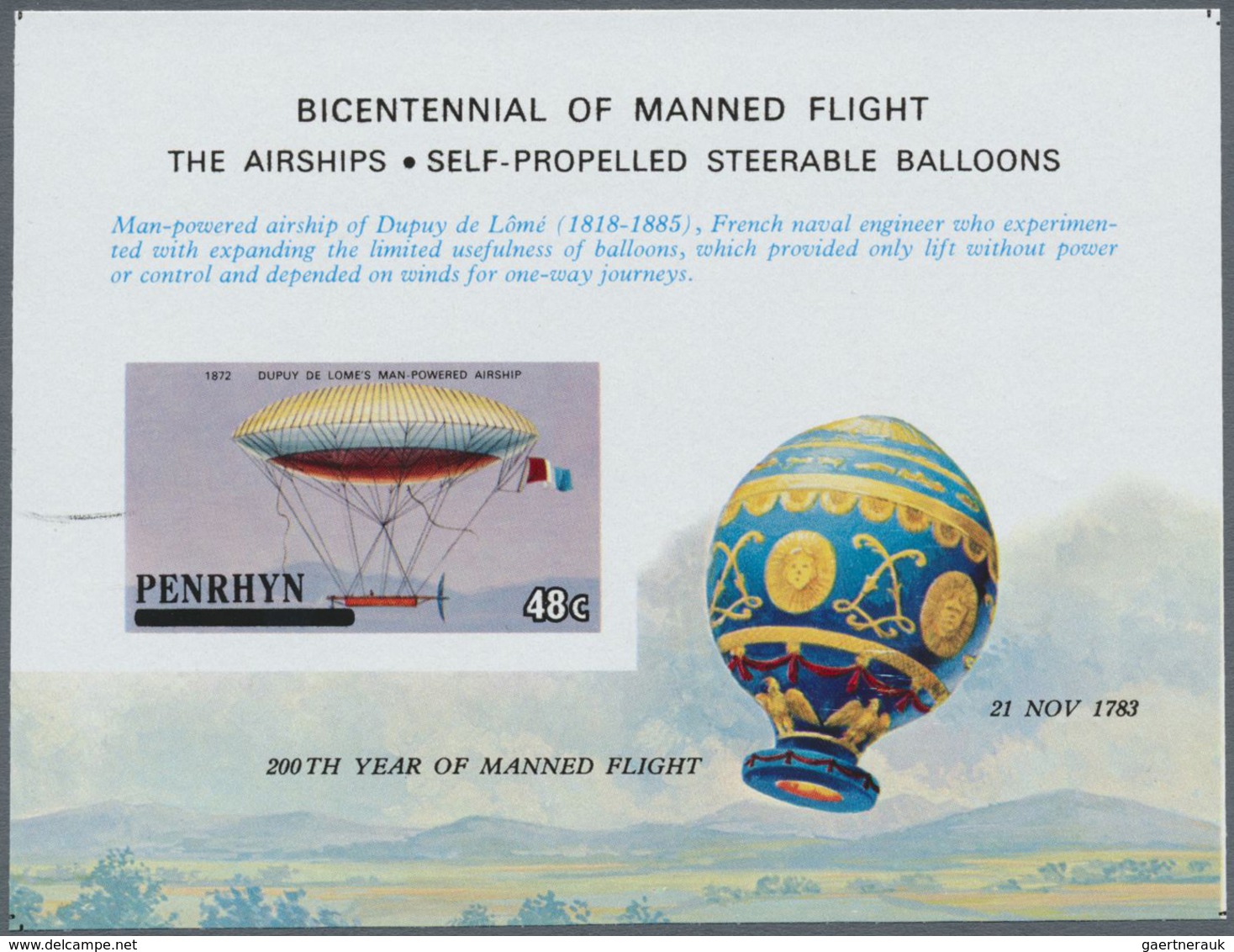 ** Thematik: Flugzeuge, Luftfahrt / Airoplanes, Aviation: 1983, PENRHYN: Bicentennial Of Manned Flight - Avions