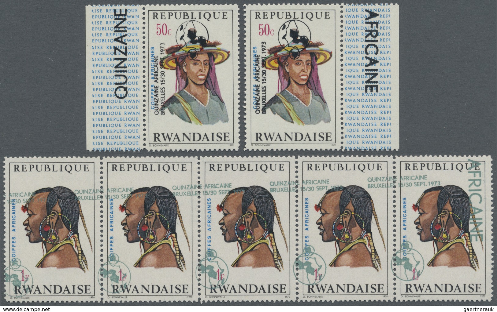 ** Thematik: Frauen / Women: 1973, RWANDA: Women Heads Small Lot With MISPLACED OVERPRINTS 'QUINZAINE A - Zonder Classificatie