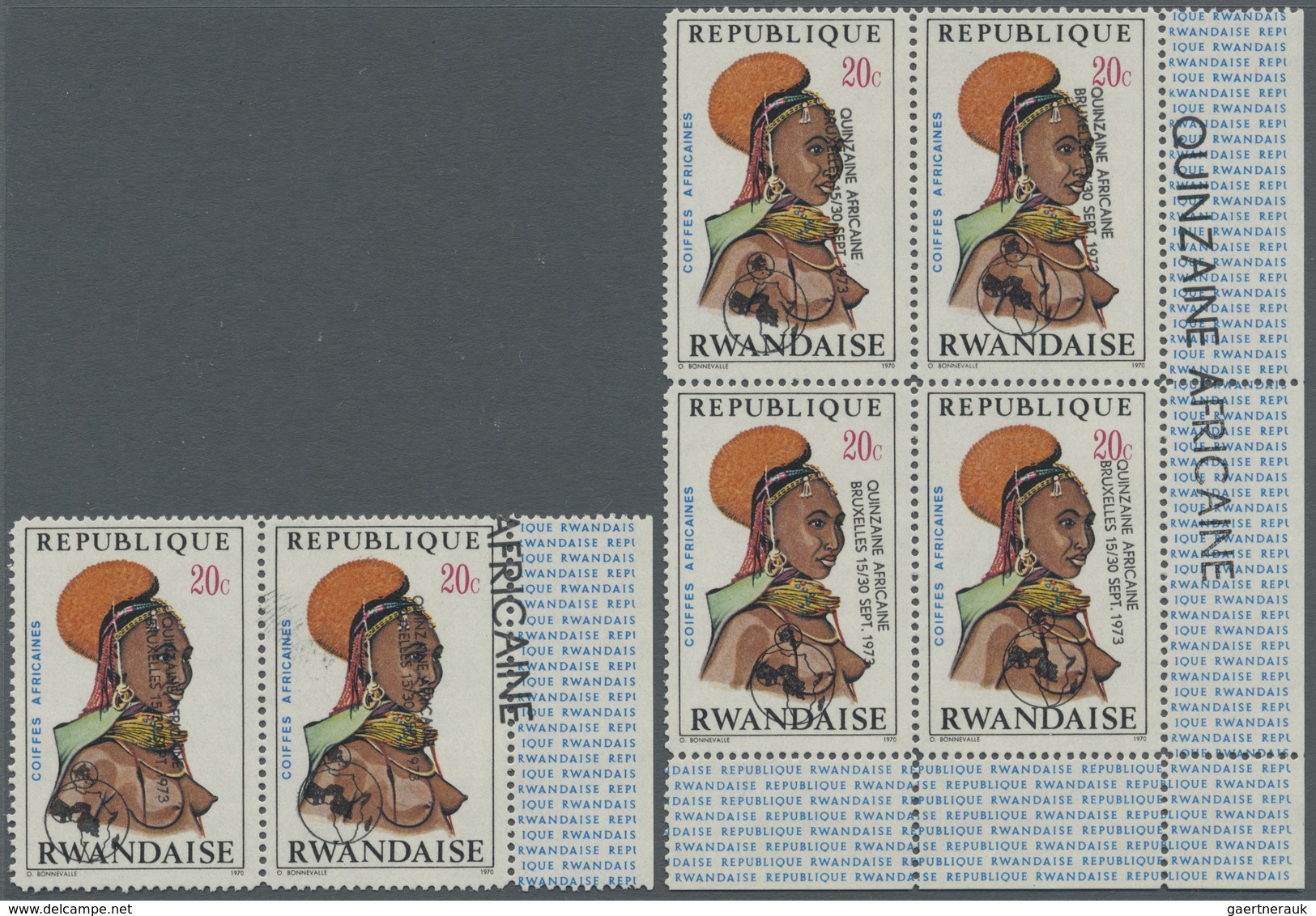 ** Thematik: Frauen / Women: 1973, RWANDA: Women Heads Small Lot With MISPLACED OVERPRINTS 'QUINZAINE A - Zonder Classificatie