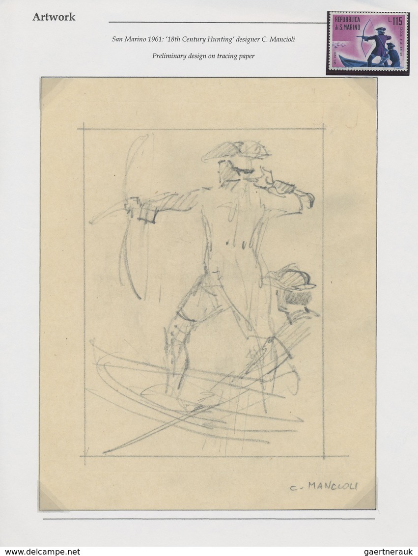 Thematik: Jagd / Hunting: 1961, San Marino. Original Artist's Preliminary Design On Tracing Paper Fo - Non Classés