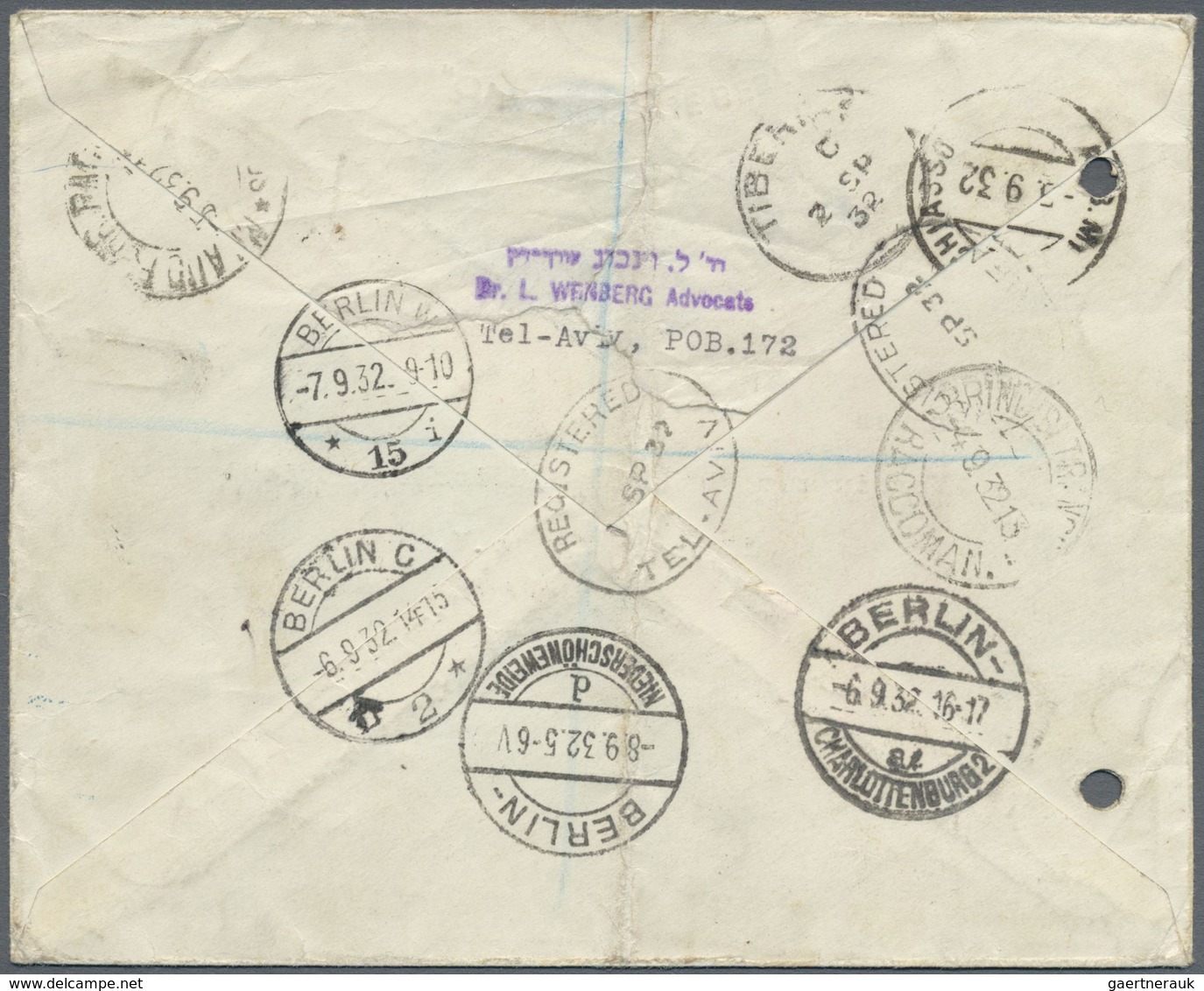 Br Thematik: Judaika / Judaism: 1932, Registered Airmail Sent From TEL AVIV To "Verein Zur Förderung Jü - Zonder Classificatie