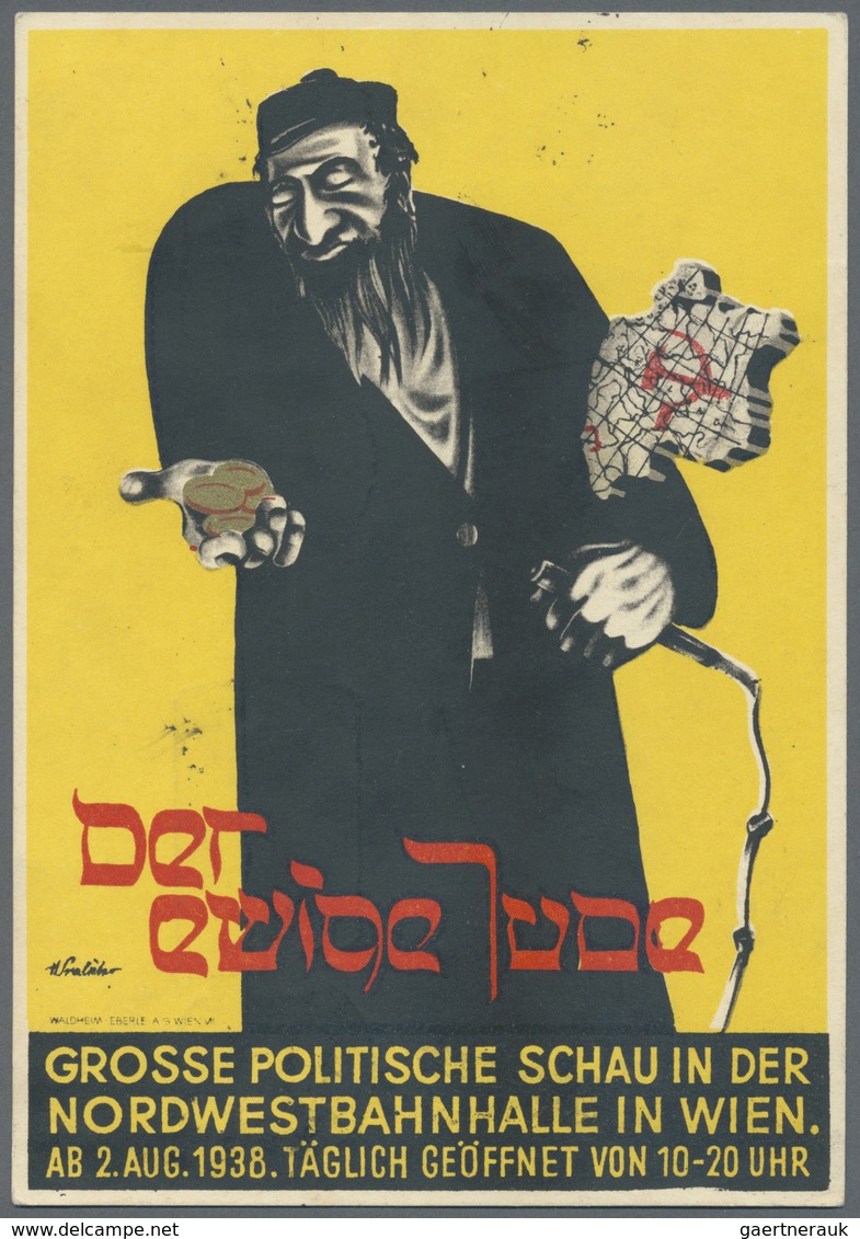 Thematik: Judaika / Judaism: 1938 (22.10.), Österreich, Dreifarbige Propagandakarte 'DER EWIGE JUDE - Zonder Classificatie