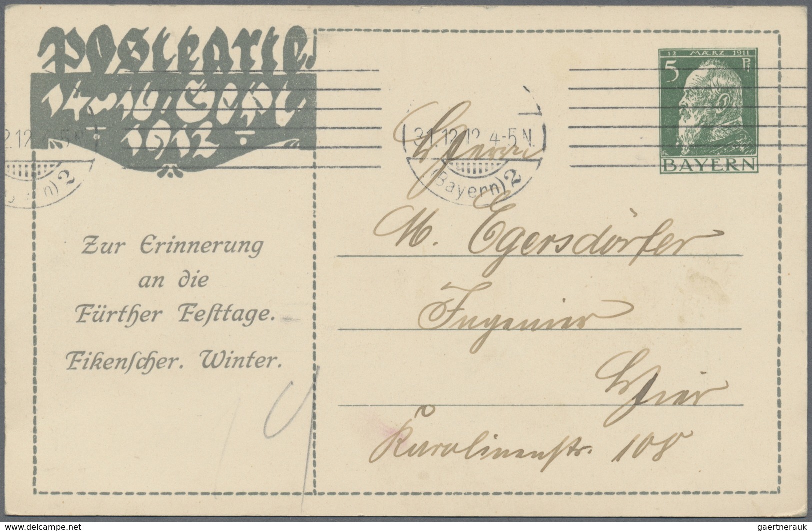 GA Thematik: Luther: 1912, Bayern. Privat-Postkarte 5 Pf Luitpold "12. Landesfest D. Hauptvereins D. Ev - Théologiens