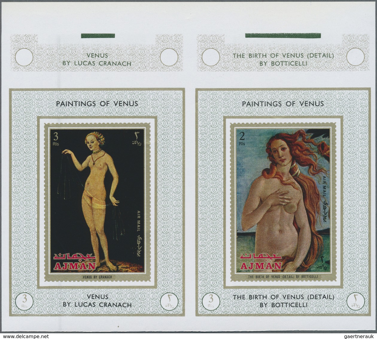 ** Thematik: Malerei, Maler / Painting, Painters: 1971, AJMAN: Venus Paintings By Famous Masters (Picin - Other & Unclassified