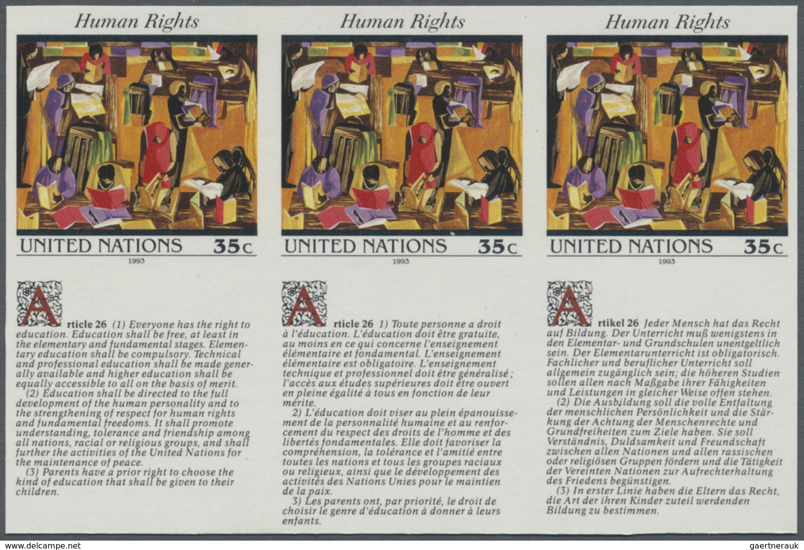 ** Thematik: Malerei, Maler / Painting, Painters: 1993, UN New York. IMPERFORATE Inscription Block Of 6 - Other & Unclassified