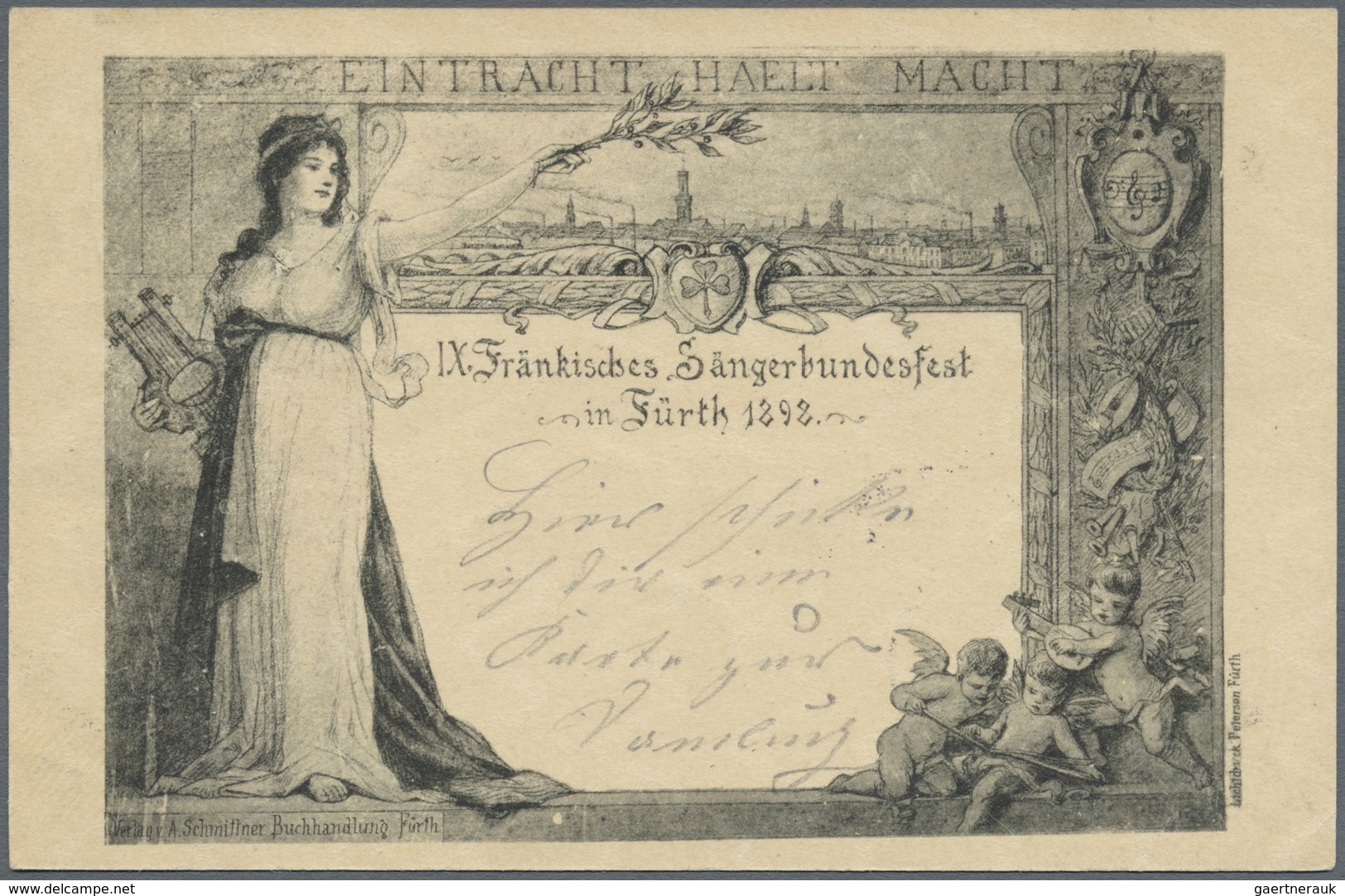 GA Thematik: Musik / Music: 1898, Bayern. Privat-Postkarte 5 Pf Rauten "IX. Fränkisches Sängerbundesfes - Muziek