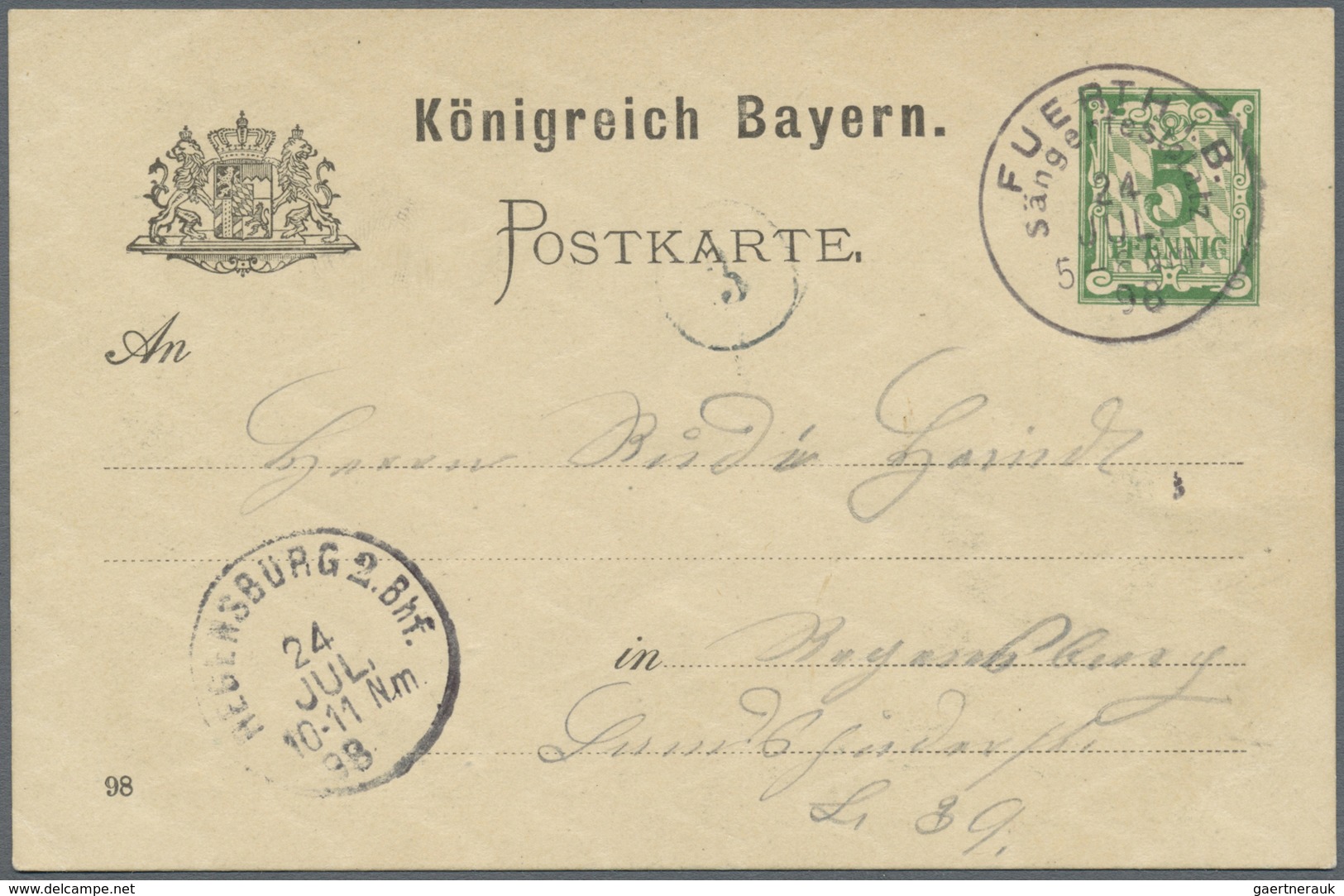 GA Thematik: Musik / Music: 1898, Bayern. Privat-Postkarte 5 Pf Rauten "IX. Fränkisches Sängerbundesfes - Muziek