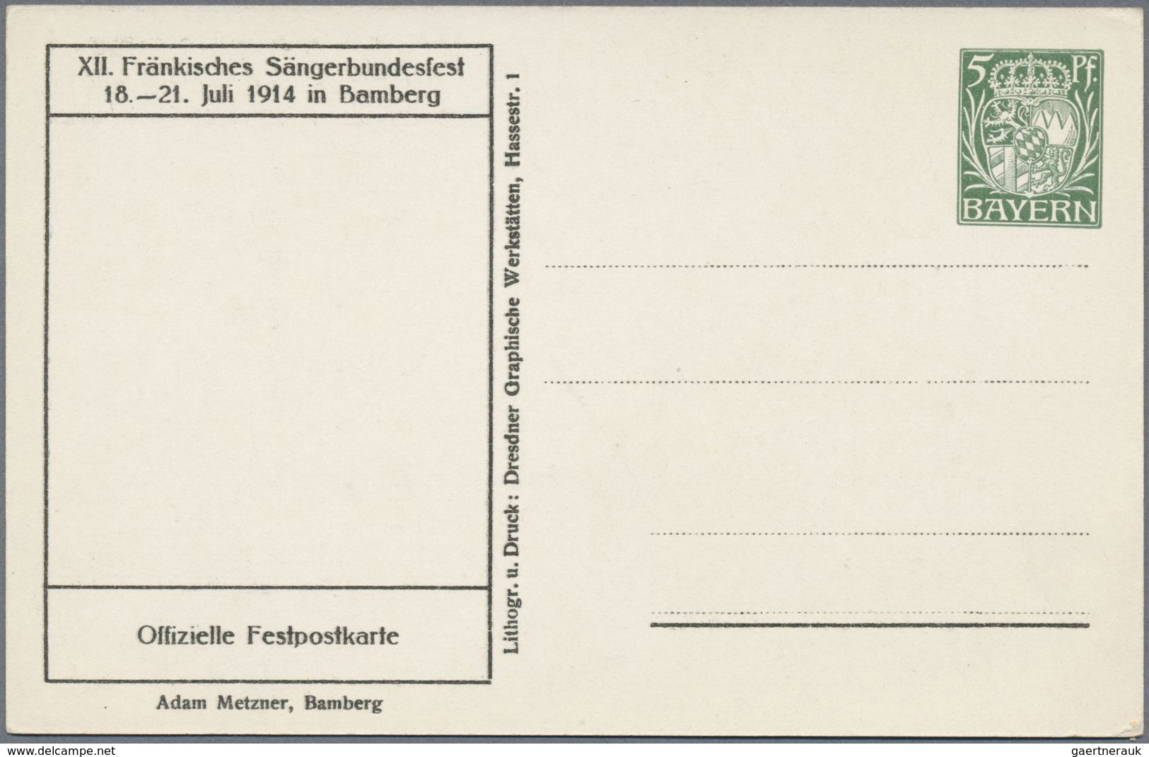 GA Thematik: Musik / Music: 1914, Bavaria. Private Picture Postcard 5pf Hupp. Showing "Fränkisches Säng - Musik