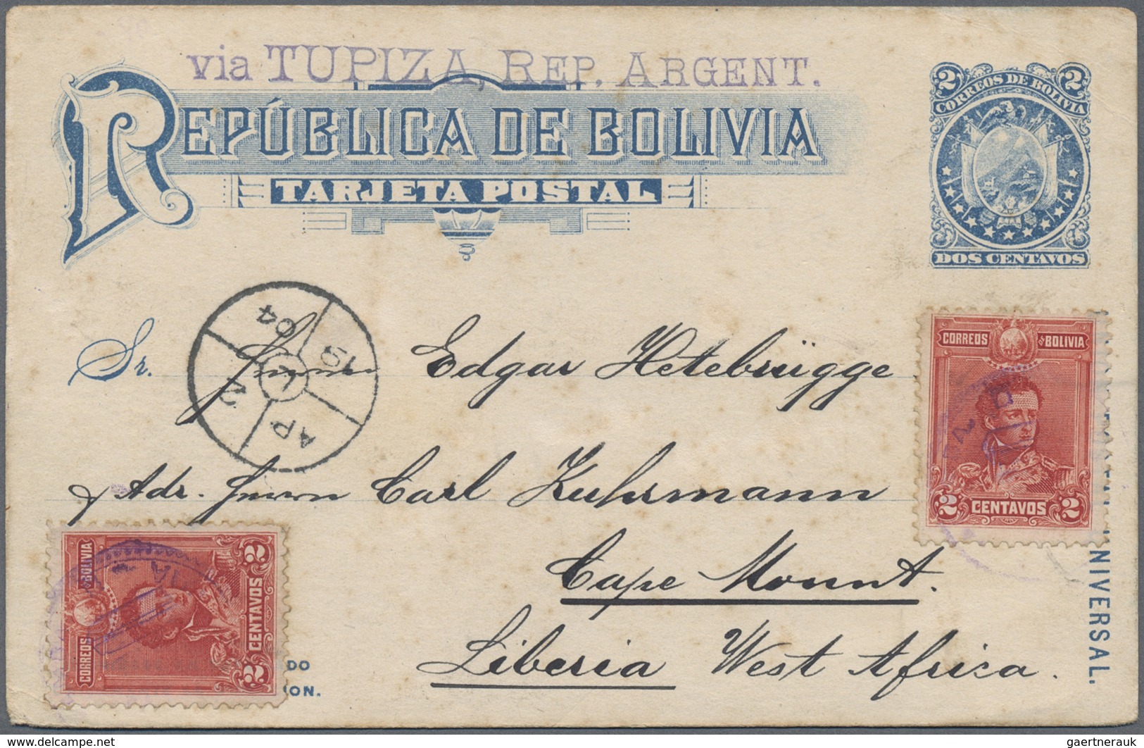 GA Thematik: Musik-Musikinstrumente / Music Instruments: 1904. Bolivian Postal Stationery 2c Blue Pictu - Muziek