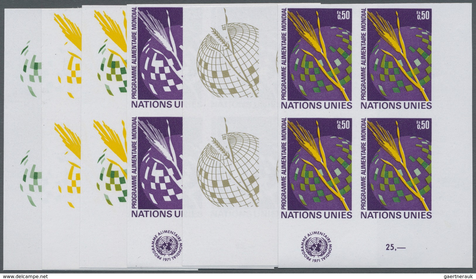 ** Thematik: Nahrung / Food: 1971, UN Geneva. Progressive Proof (6 Phases) In Corner Blocks Of 4 For Th - Food