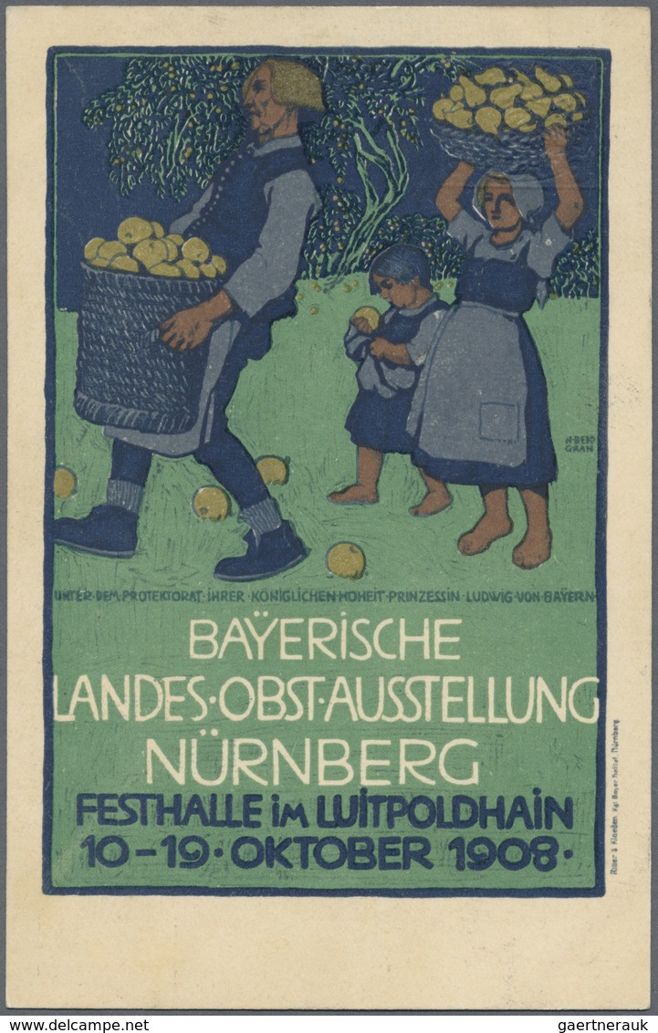 GA Thematik: Nahrung-Obst / Food-fruits: 1908, Bayern. Privat-Postkarte 5 Pf Wappen "Bayerische Landes- - Alimentation