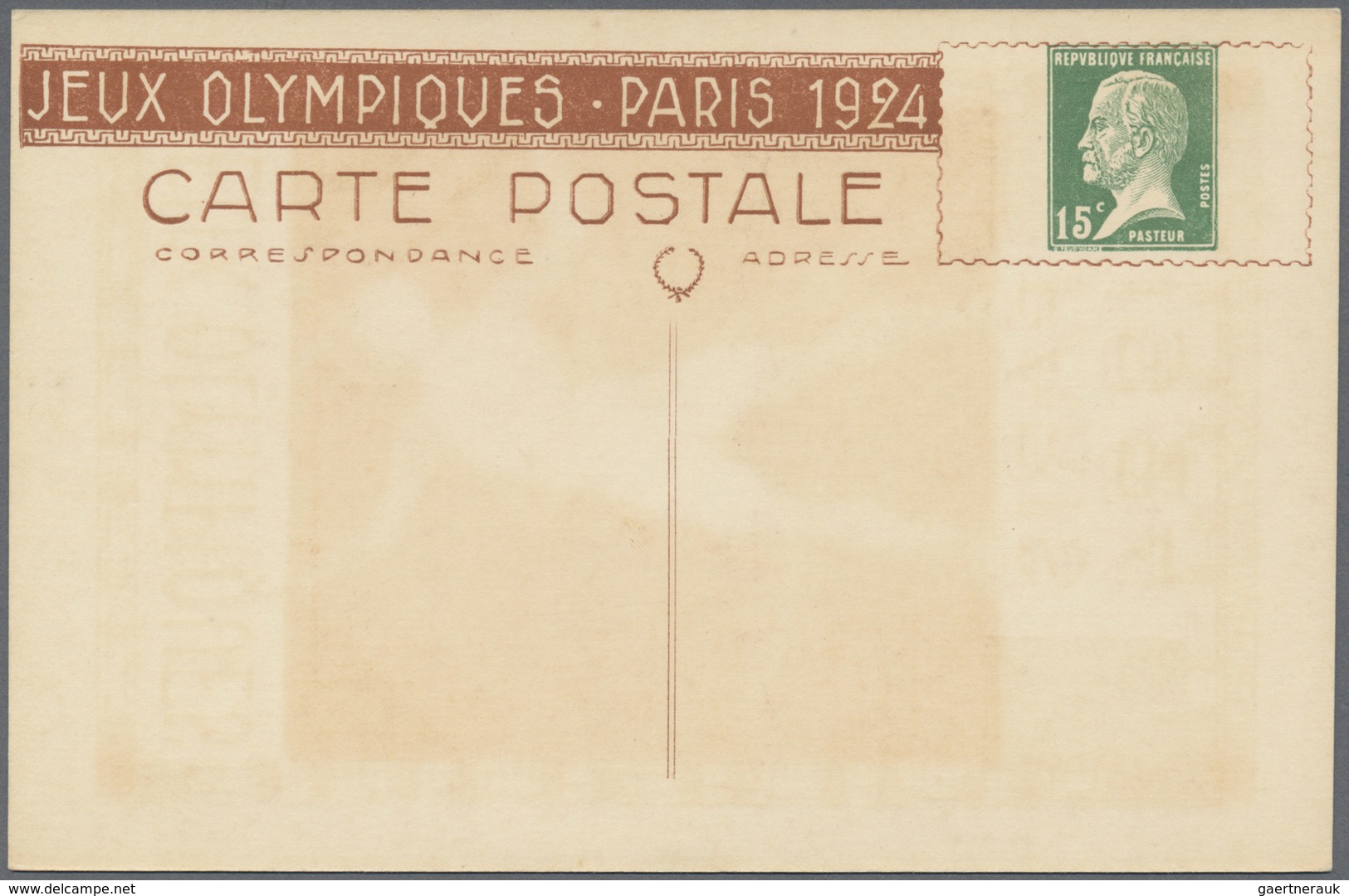 GA Thematik: Olympische Spiele / olympic games: 1924, Paris, Frankreich, 15 c Pasteur Ganzsachenkarten