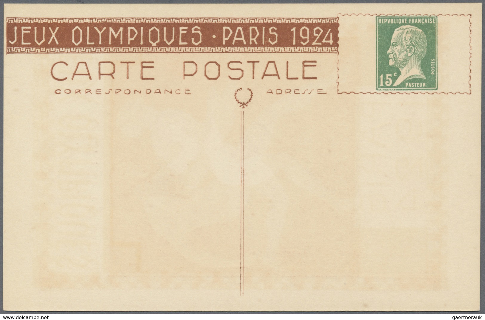 GA Thematik: Olympische Spiele / olympic games: 1924, Paris, Frankreich, 15 c Pasteur Ganzsachenkarten