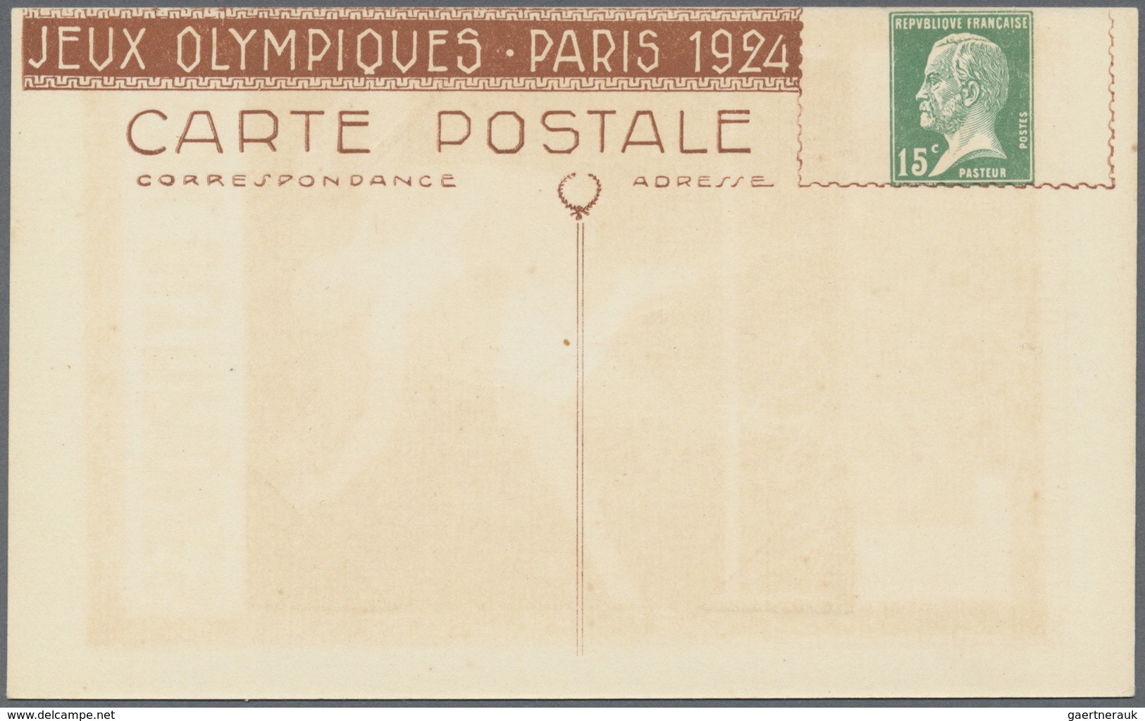 GA Thematik: Olympische Spiele / olympic games: 1924, Paris, Frankreich, 15 c Pasteur Ganzsachenkarten