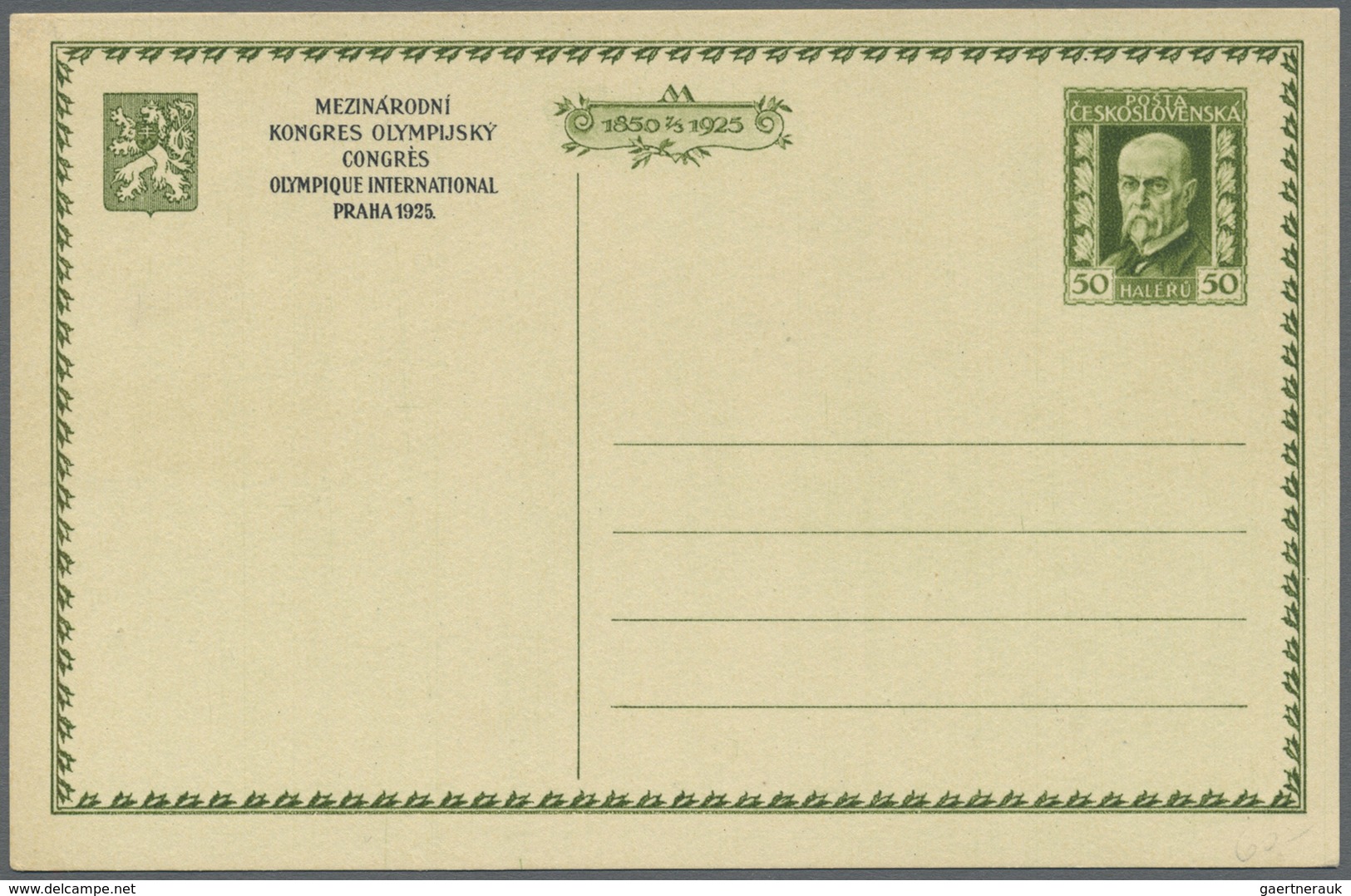 GA Thematik: Olympische Spiele / Olympic Games: 1925, Tschechoslowakei. Lot Von 4 Postkarten 50h Masary - Andere & Zonder Classificatie
