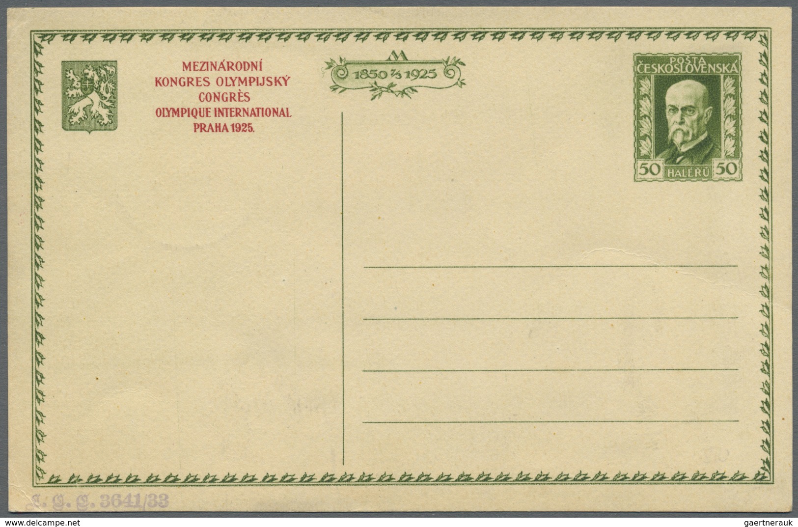 GA Thematik: Olympische Spiele / Olympic Games: 1925, Tschechoslowakei. Lot Von 4 Postkarten 50h Masary - Autres & Non Classés