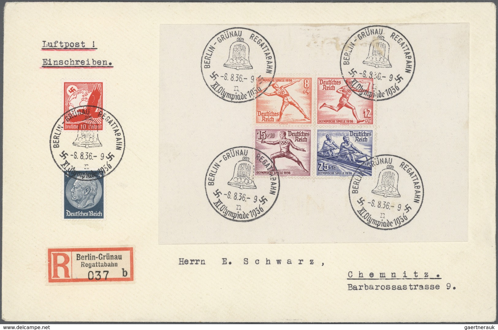 Br Thematik: Olympische Spiele / Olympic Games: 1936, Olympic Games Berlin, German Reich, Both Souvenir - Autres & Non Classés